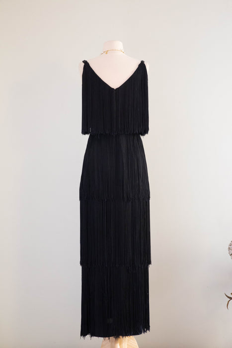 Fabulous 1960's Full Fringe Evening Dress By Lilli Diamond / Small