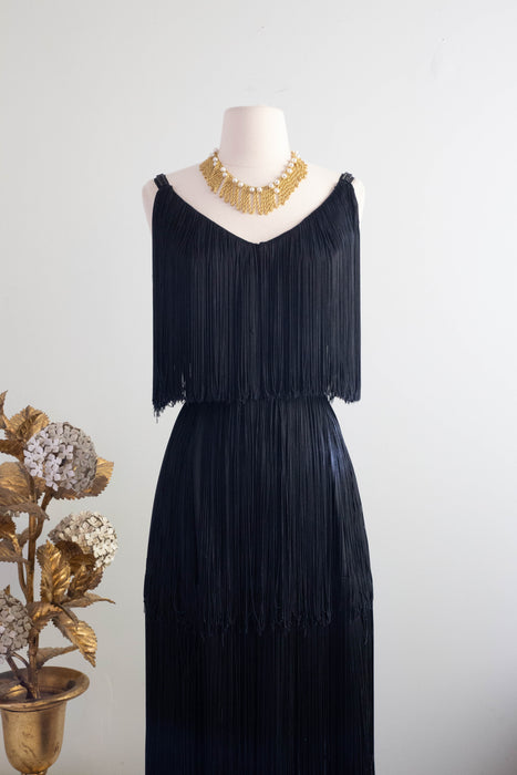 Fabulous 1960's Full Fringe Evening Dress By Lilli Diamond / Small