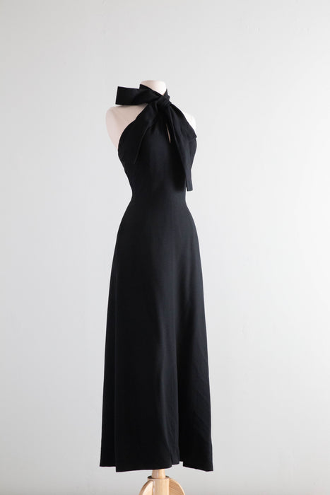 Elegant 1970's Wool Crepe Halter Evening Gown By Harold Levine / Small