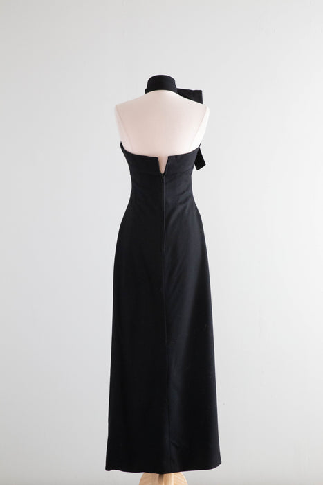 Elegant 1970's Wool Crepe Halter Evening Gown By Harold Levine / Small