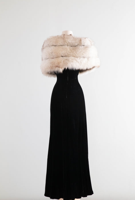 Iconic Old Hollywood 1930's Silk Velvet Evening Gown With Matching Fox Fur Wrap / Small