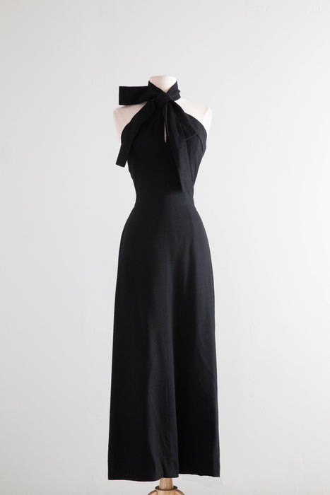 Elegant 1970's Wool Crepe Halter Evening Gown By Harold Levine / Small