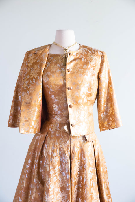 Glorious Early 1960's Edward Abbott Autumn Silk Brocade Dress & Jacket / SM