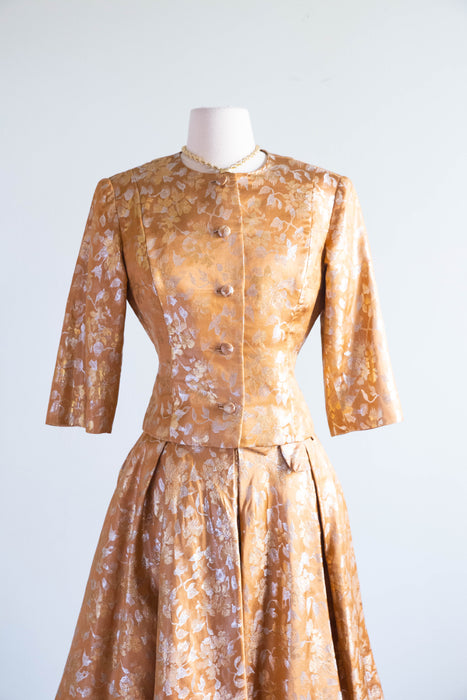 Glorious Early 1960's Edward Abbott Autumn Silk Brocade Dress & Jacket / SM