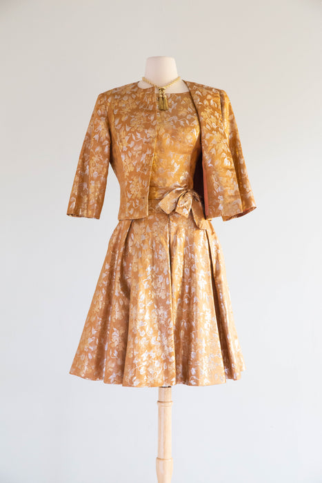 Glorious Early 1960's Edward Abbott Autumn Silk Brocade Dress & Jacket / SM