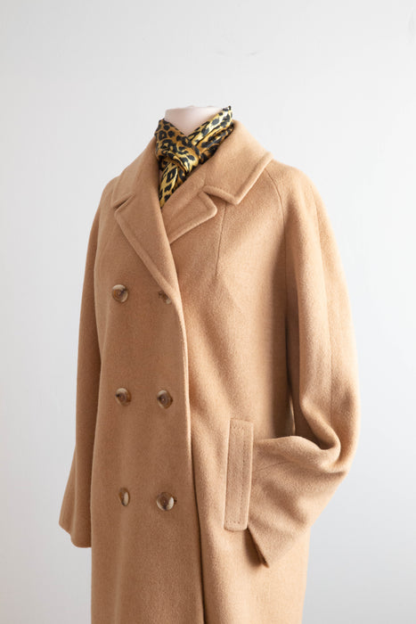 Impeccable 1960's Camel Hair Longline Ladies Coat / ML