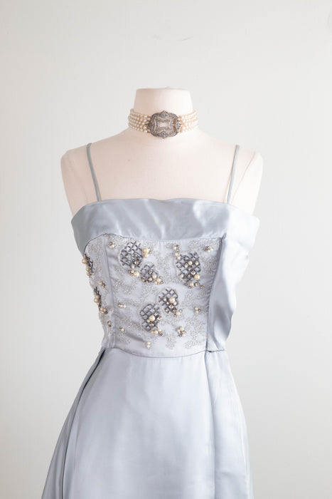 Enchanting 1950's Harvey Berin Cinderella Blue Satin Cocktail Dress / Small