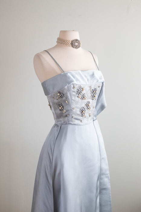 Enchanting 1950's Harvey Berin Cinderella Blue Satin Cocktail Dress / Small