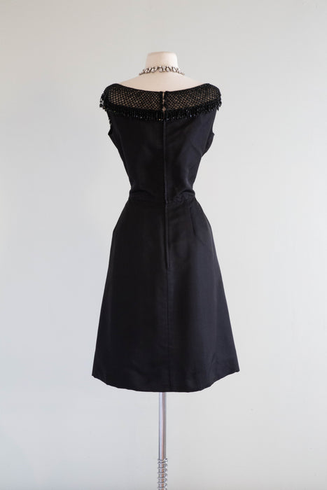 Elegant 1960's Black Silk Cocktail Dress By Harvey Berin / Small