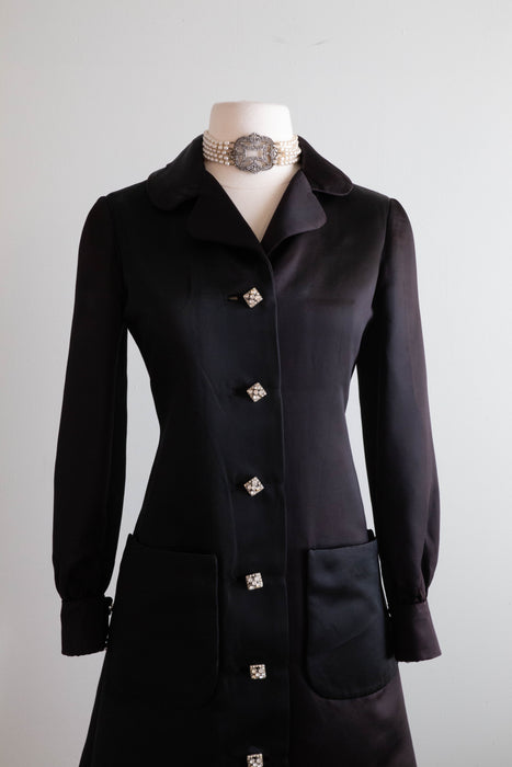 Vintage Late 1960's Oscar De La Renta Black Evening Coat / Small