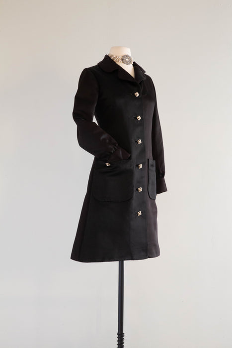 Vintage Late 1960's Oscar De La Renta Black Evening Coat / Small