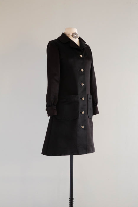 Vintage Late 1960's Oscar De La Renta Black Evening Coat / Small