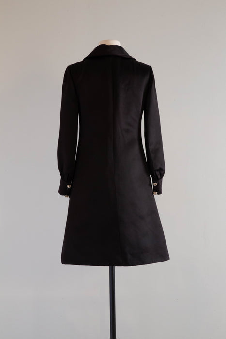 Vintage Late 1960's Oscar De La Renta Black Evening Coat / Small