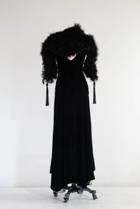 Sublime 1920's Black Silk Velvet *Silver Lining* Evening Dress / SM