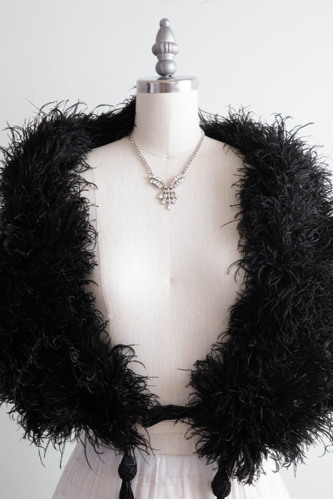 Rare 1920's Black Ostrich Feather Wrap With Tassels