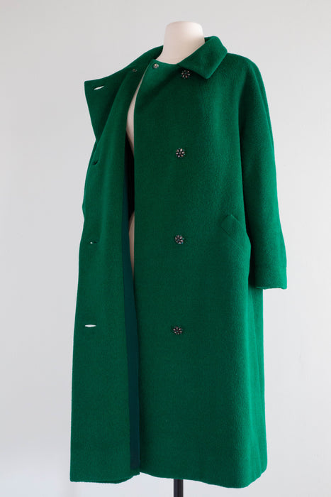 Divine 1960's Emerald Green Ladies Coat By Originala / Medium