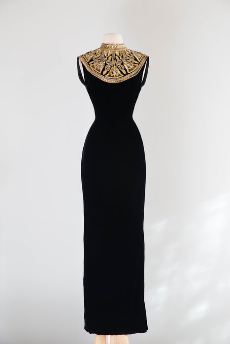Stunning 1960's Mr.Blackwell Custom Velvet Evening Gown / SM
