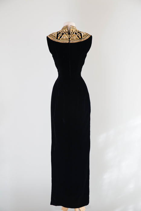 Stunning 1960's Mr.Blackwell Custom Velvet Evening Gown / SM