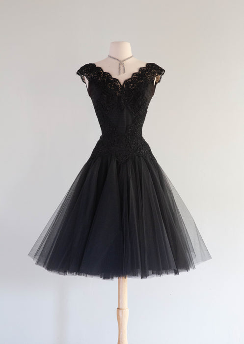 Exquisite "Original By Rudolf" 1950's Black French Lace & Tulle Party Dress / Small