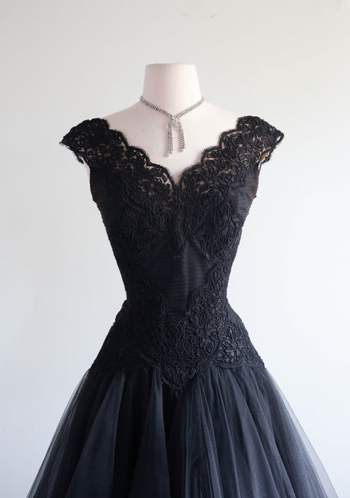 Exquisite "Original By Rudolf" 1950's Black French Lace & Tulle Party Dress / Small