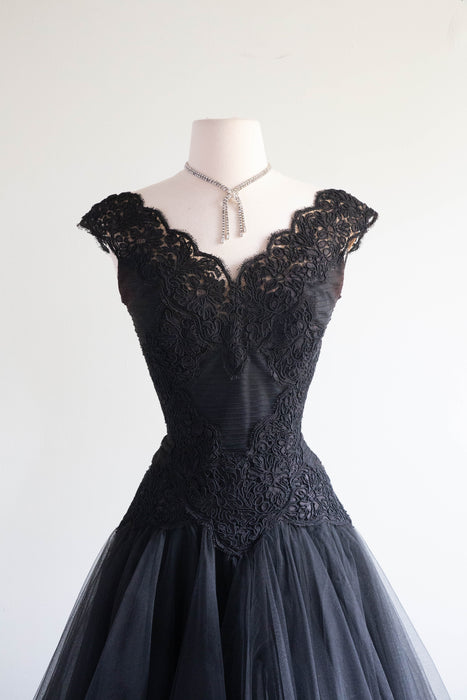 Exquisite "Original By Rudolf" 1950's Black French Lace & Tulle Party Dress / Small