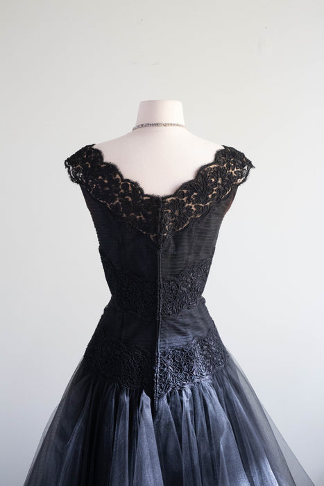 Exquisite "Original By Rudolf" 1950's Black French Lace & Tulle Party Dress / Small