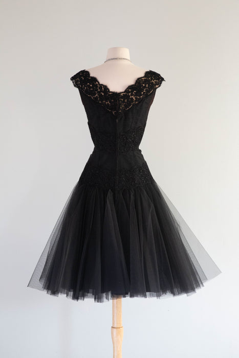 Exquisite "Original By Rudolf" 1950's Black French Lace & Tulle Party Dress / Small