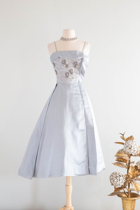 Enchanting 1950's Harvey Berin Cinderella Blue Satin Cocktail Dress / Small