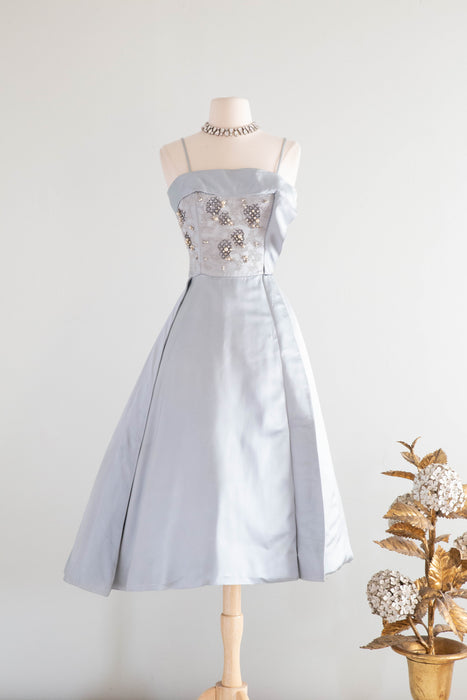 Enchanting 1950's Harvey Berin Cinderella Blue Satin Cocktail Dress / Small