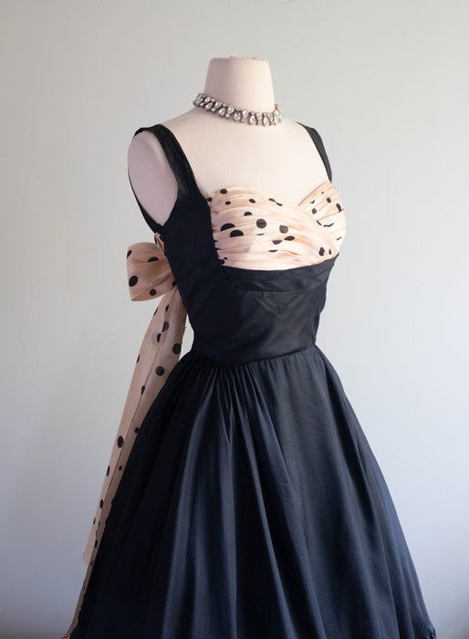 Iconic 1950's Oleg Cassini Black & Pink Silk Shelf Bust Party Dress / – Xtabay Vintage