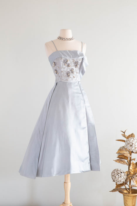 Enchanting 1950's Harvey Berin Cinderella Blue Satin Cocktail Dress / Small