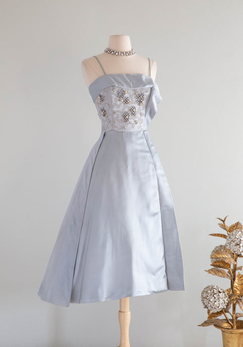 Enchanting 1950's Harvey Berin Cinderella Blue Satin Cocktail Dress / Small