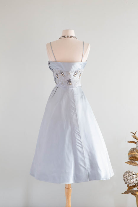 Enchanting 1950's Harvey Berin Cinderella Blue Satin Cocktail Dress / Small