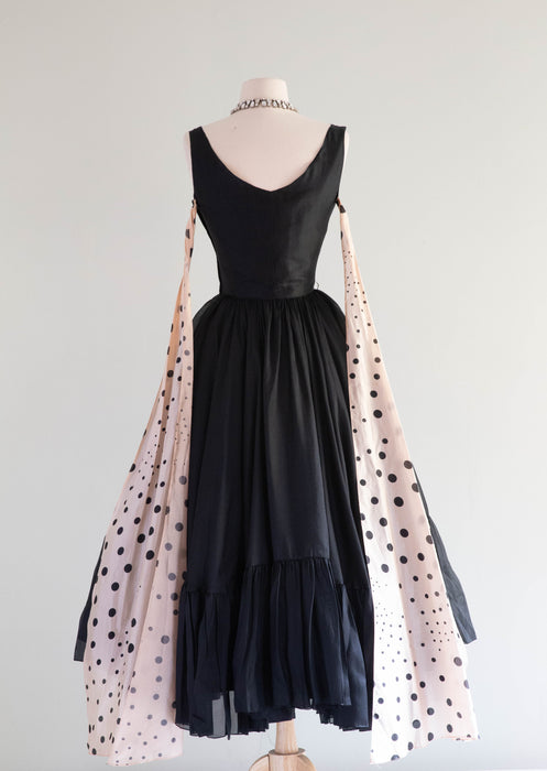 Iconic 1950's Oleg Cassini Black & Pink Silk Shelf Bust Party Dress / Small