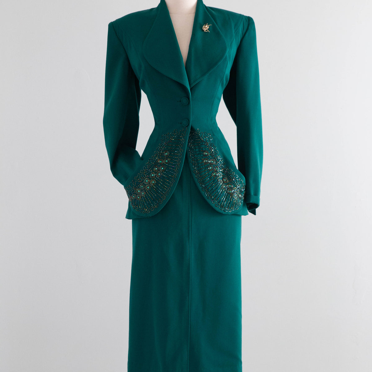 Rare 1940's Emerald Green Gabardine Two Piece Suit Attributed to Lilli –  Xtabay Vintage