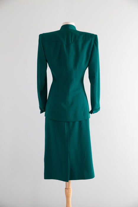 Rare 1940’s Emerald Green Gabardine Two Piece Suit Attributed to Lilli Ann / Small