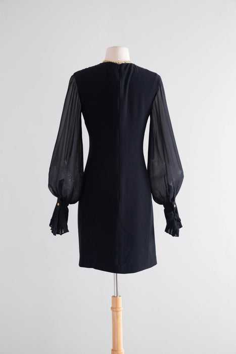 Late 80's Gianfranco Ferré Silk Dress with Sheer Bishop Sleeves & Gilt Buttons / SM