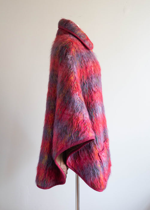 Fabulous 70's Rainbow Shaggy Wool Pile Cape From England / Medium