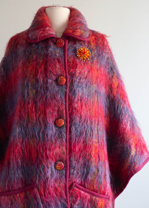 Fabulous 70's Rainbow Shaggy Wool Pile Cape From England / Medium