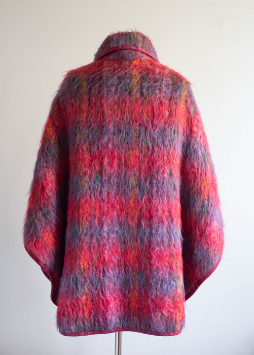 Fabulous 70's Rainbow Shaggy Wool Pile Cape From England / Medium