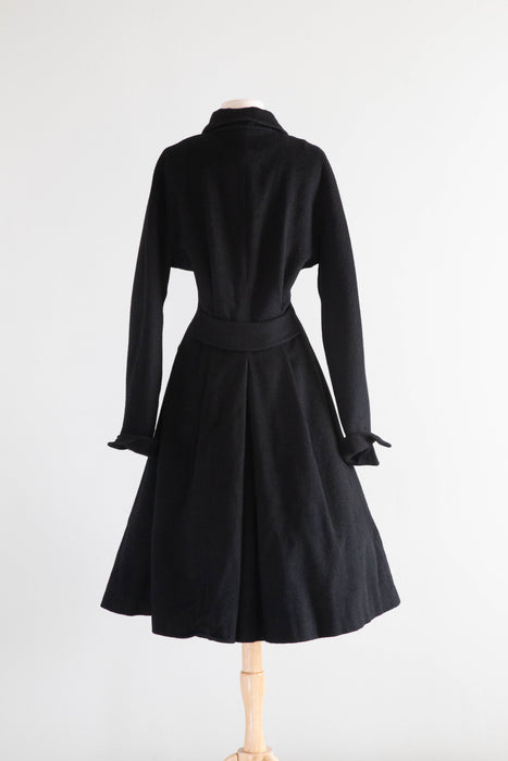 Elegant Late 40's New Look Wool Princess Coat With Wasp Waist & Full Skirt / Medium