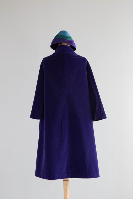 Fabulous Late 1950's Sugar Plum Purple Velvet Swing Coat and Gumdrop Hat  / Medium