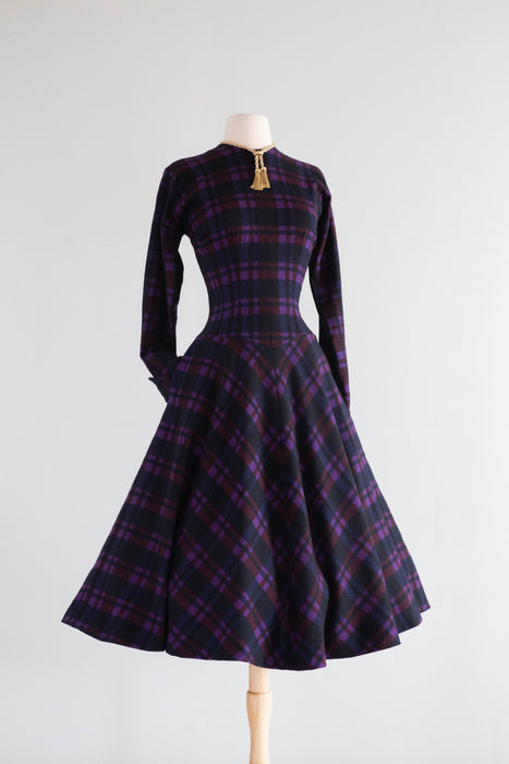 Early 1950's Jewel Tone Plaid Anne Fogarty New Look Wool Winter Dress Xtabay Vintage Early 1950's Jewel Tone Plaid Anne Fogarty New Look Wool Winter Dress Xtabay Vintage