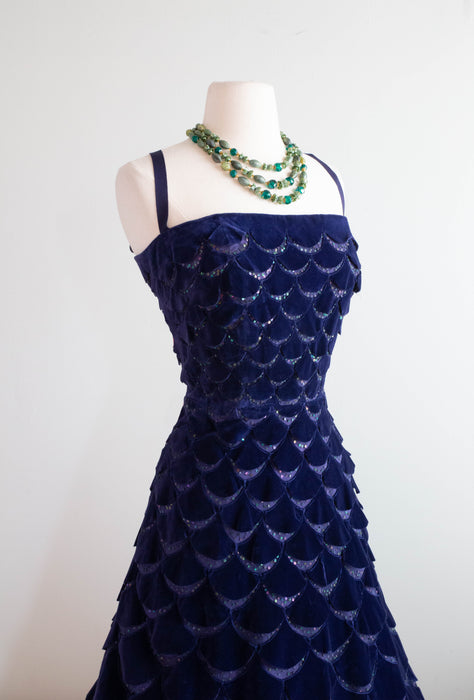Exquisite 1950's Blue Violet Couture Cocktail Dress / Medium
