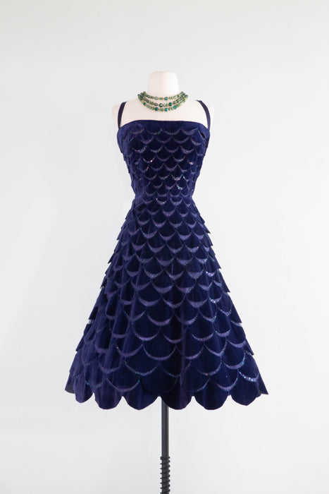 Exquisite 1950's Blue Violet Couture Cocktail Dress / Medium