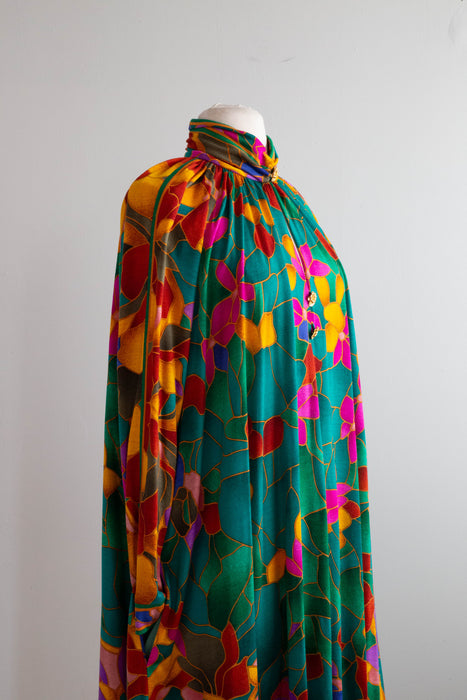 Vintage 1980's Leonard of Paris Wool & Silk Jersey Stained Glass Print Trapeze Dress / ML