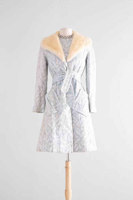 Fabulous 1960's Lily Of The Valley Silver Brocade Dress & Matching Jacket Set / SM