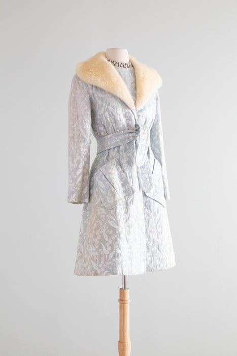 Fabulous 1960's Lily Of The Valley Silver Brocade Dress & Matching Jacket Set / SM