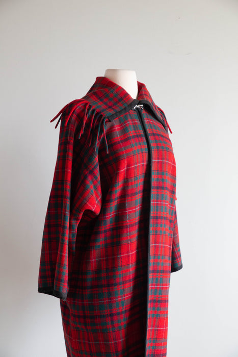 Vintage Pendleton Tartan Wool Blanket Coat With Fringe / M
