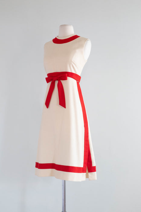 Darling 1960's Anne Fogarty Red and Cream Shift Dress / SM